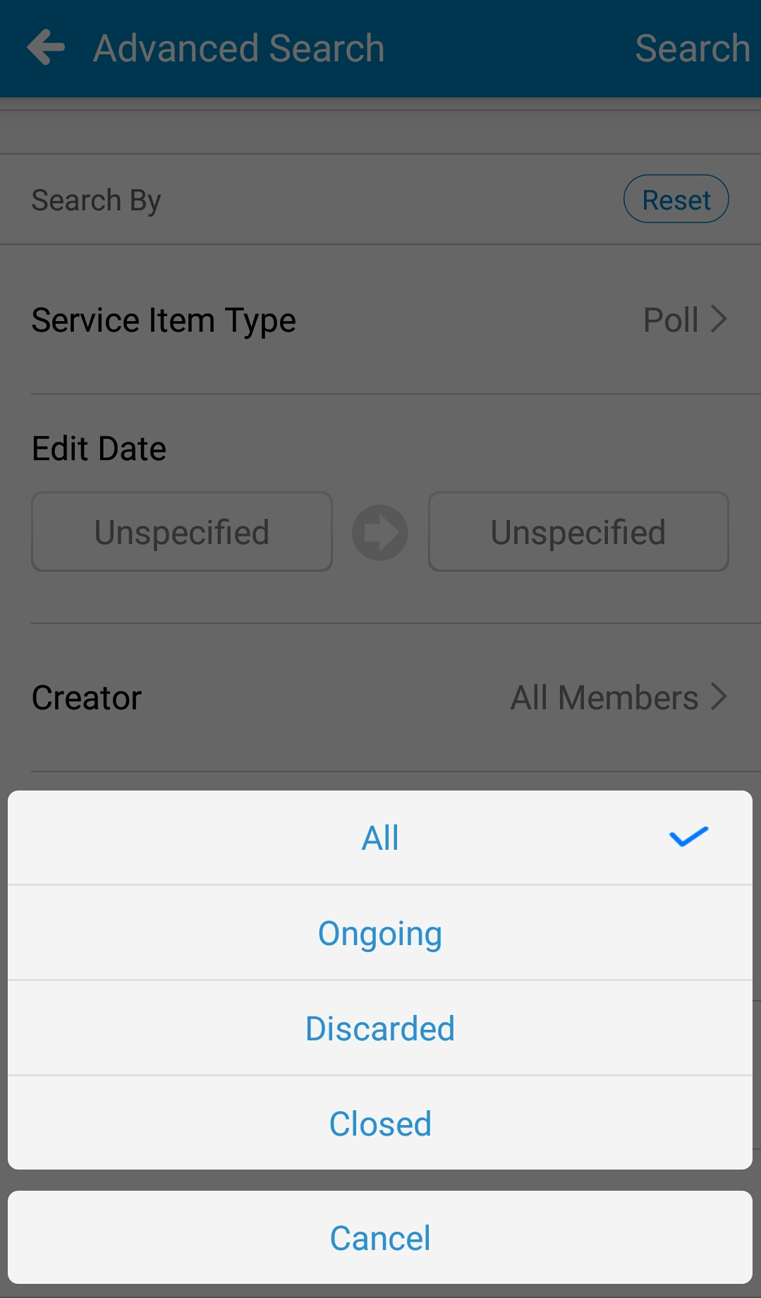 WorkDo Poll Advanced Search by Status
