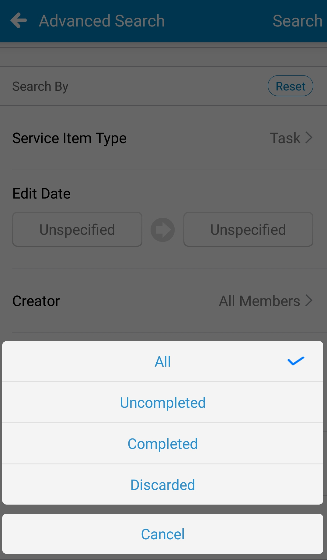 WorkDo Tasks Advanced Search by Status
